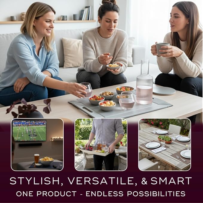 2-in-1 Serving Tray & Placemat | Faux Leather & Reversible | Lays Flat as a Placemat or Folds into an Ottoman Food Tray, Easy to Clean - Image 4