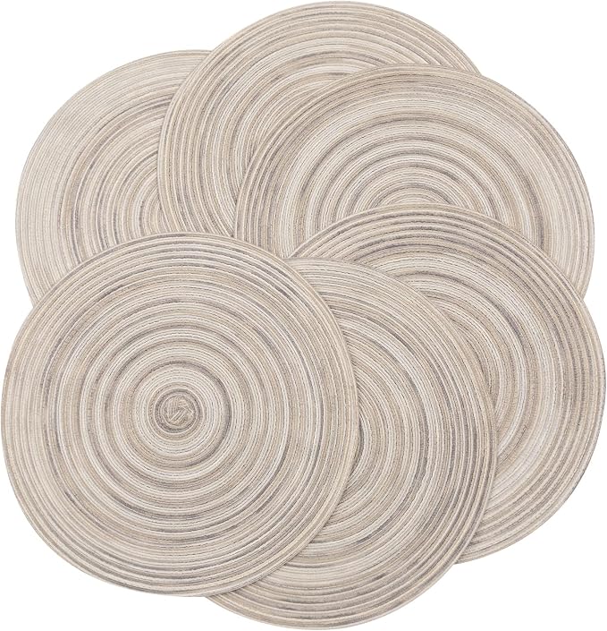SHACOS Round Braided Placemats 15 inch Set of 6 Washable Kitchen Table Placemats for Home Wedding Party (Rainbow Gray, 6) - Image 4