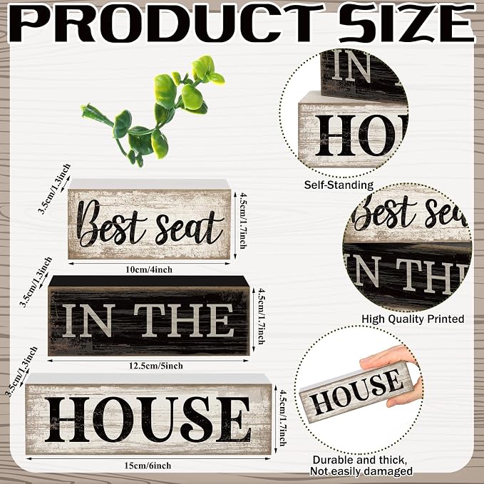 Moucuny 4 Pcs Bathroom Shelf Decor Signs Farmhouse Best Seat in the House Bathroom Decor and Accessories Rustic Eucalyptus Leaves Sign Gift Best Seat in the House Farmhouse Centerpiece for Home Toilet - Image 3