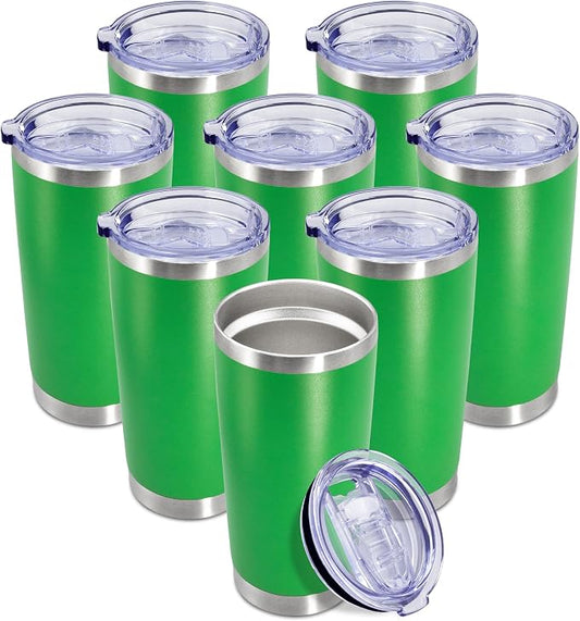 20oz Tumbler Insulated Coffee Tumblers with Lid Stainless Steel Green 8P | 20 oz Tumblers Double Wall Insulated Vacuum 20oz Coffee Mug Leak Proof Tumblers with Lid Powder Coated - Green 8 Pack by AEPDTD