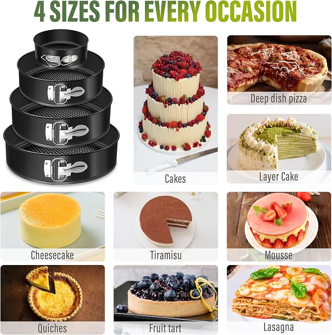 Vakoo 4+7+9+10 Inch Springform Pan - Nonstick, Leakproof Cheesecake Pan for Baking, Easy Release, No Parchment Paper Needed, Set of 4 - Image 2