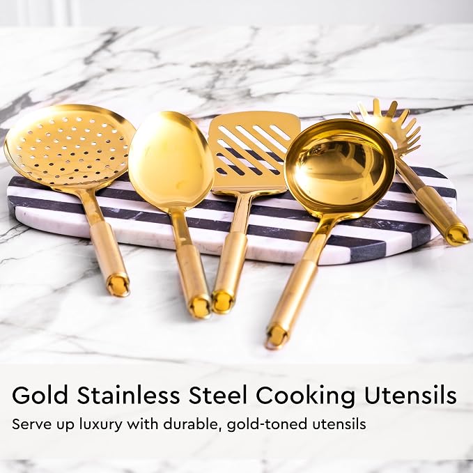 Black and Gold Kitchen Utensils Set - 19-PC Set Includes Stainless Steel and Silicone Cooking Utensils, Measuring Cups and Spoons - Black and Gold Kitchen Accessories for Stylish Cooking & Serving | Silicone Cooking Utensils, Measuring Cups and Spoons ... - Image 5