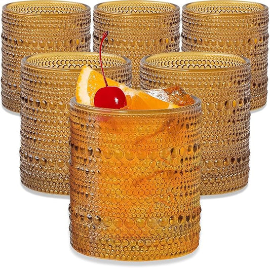 Kate Aspen Beaded Amber Drinking Glasses Set of 6-10 oz Vintage Glassware Set Jupiter Glasses, Cocktail Glass Set, Juice Glass, Water Cups Hostess Gift, Present, Gift for Newlyweds by KateAspen