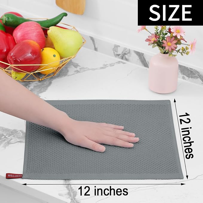 Homaxy 100% Cotton Waffle Weave Kitchen Dish Cloths 12-Pack, Grey | 12 x 12 Inches, Ultra Soft Absorbent Dish Towels, Quick Drying Dish Rags with Hanging Loop - Image 5