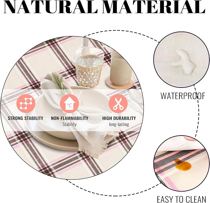 FIFTY FEET 70 * 52 Inch Rectangle Tablecloth, Vinyl Tablecloth with Flannel Backing for Rectangle Tables Waterproof, Spill Proof Plastic Picnic Table Cover for Dining/Camping/Indoor/Outdoor(Plaid-D) - Image 3