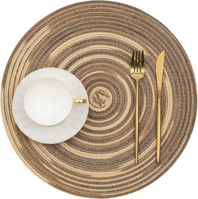 SHACOS Round Placemats Set of 6 Washable 15 inch Variegated Braided Round Place Mats Kitchen Table Mats (Rainbow Brown, 6) - Image 2