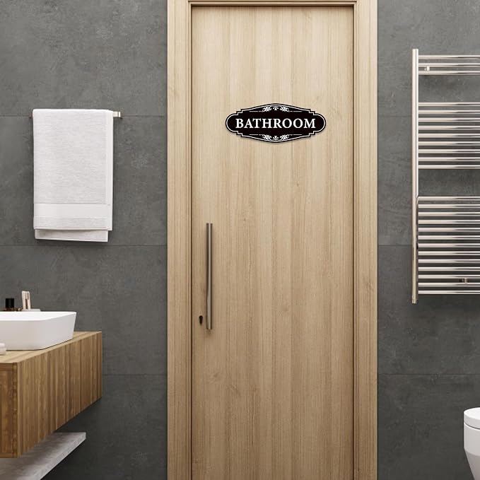 Bathroom Sign Sticker for Business and Home,Self-adhesive Restroom Sign | Cute Bathroom Decor for Door,Waterproof Vinyl Restroom Sign for Home,Office,Shop（Black） - Image 5