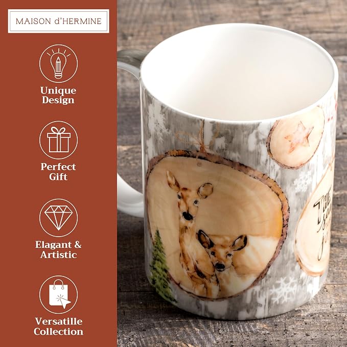 Maison d' Hermine Coffee Mug with Handles Tea Cups (12 Ounce, Pack of 1) | Fine Bone China Coffee Mugs for Hot Beverages Cappuccino Latte Home Restaurant Hotel Spring Summer -Mountain Life - Winteralp - Image 2