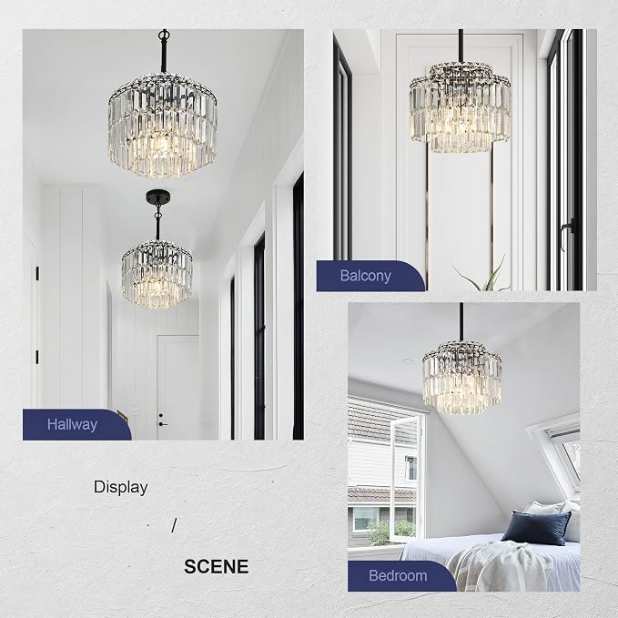 Modern 12.8“ Black Crystal Chandelier Ceiling Light Fixtures for Dining Room Luxury Glam 4-Light Crystal Chandeliers Lighting for Bedroom Entryway Hallway Living Room Kitchen Island Foyer - Image 6