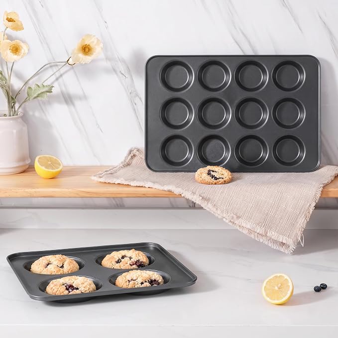 Mini Muffin Top Pan for Baking, Premium 12 Cavity Small Whoopie Pie Pan, Nonstick Yorkshire Pudding Pan for Pansuffin, Moon Pie, Cookies, Dishwasher Safe and Easy to Clean - Image 4