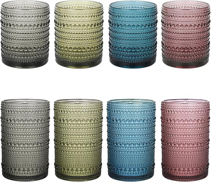 ZMOWIPDL 12oz & 15oz Hobnail Drinking Glasses,Colored Glass Cups Set of 8 | Vintage Highball Glassware，Kitchen Drinkware，Embossed Water Tumbler,for Beer,Cocktail,Whiskey,Juice,Various Mixed Drinks by ZMOWIPDL