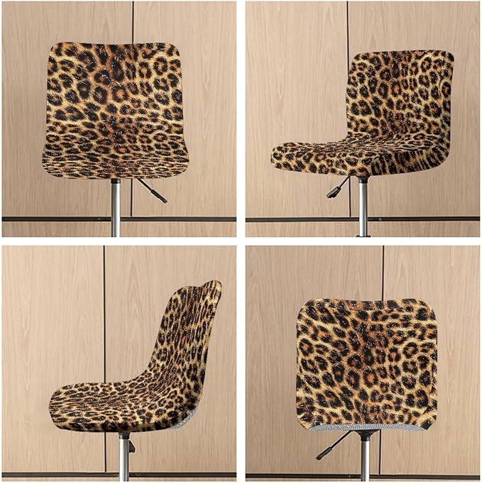 Leopard Pattern Set of 2 Bar Stool Covers, Bar Stool Slipcover Chair Cover with Elastic Bands Soft Washable Dining Chair Slipcovers - Image 6