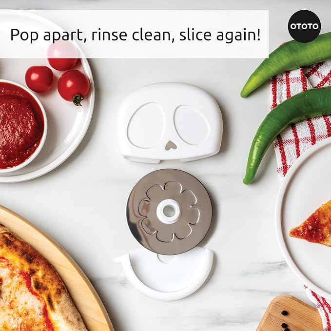 NEW - OTOTO Slice Reaper Pizza Cutter Wheel - Funny Gifts, Grim Reaper Halloween Gifts Cute Kitchen Accessories, Pizza Slicer with Cover, Kitchen Gothic Spooky Gifts, Stainless Steel Handheld (Skull) - Image 6