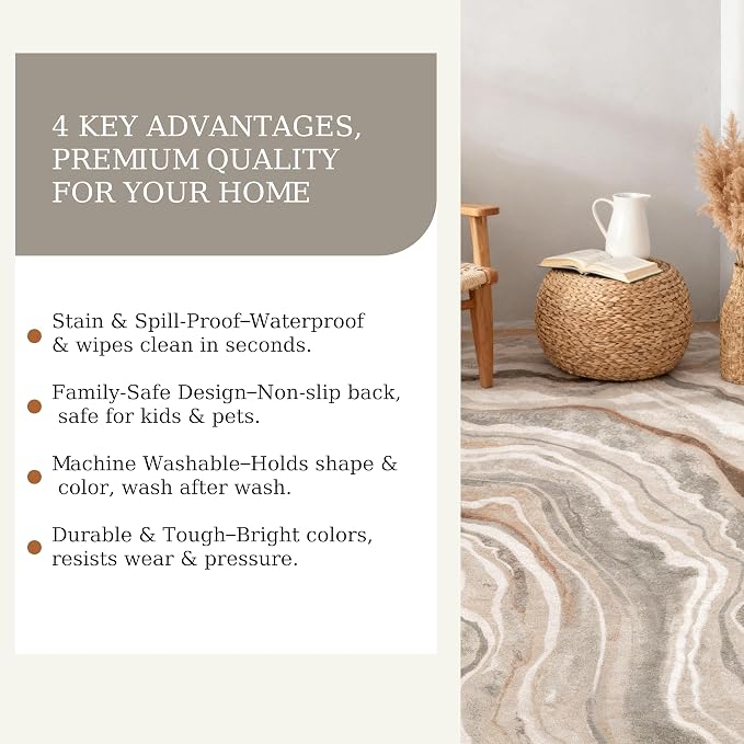 6x9 Area Rug, Machine Washable Soft Living Room Rug - Stain Resistant Non-Slip Rug for Bedroom, Pet Friendly, Modern House Decor - Image 8