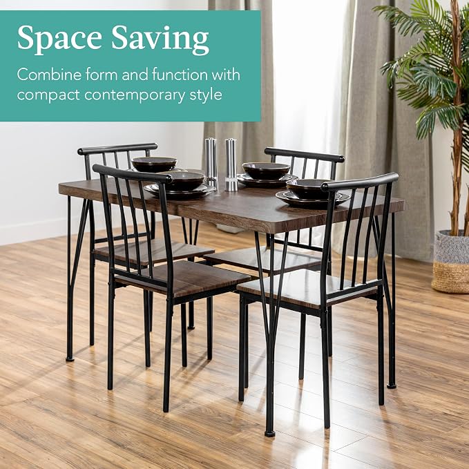 Best Choice Products 5-Piece Metal and Wood Indoor Modern Rectangular Dining Table Furniture Set for Kitchen, Dining Room, Dinette, Breakfast Nook w/ 4 Chairs - Drift Brown - Image 2