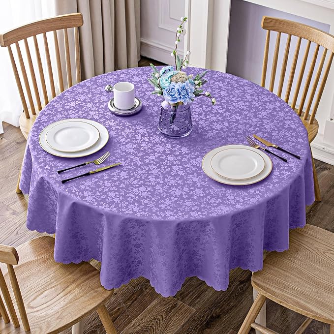 Smiry Round Waterproof Heavy Duty Vinyl Tablecloths, 60 x 60 Inch | Wipeable Washable Floral Embossed Table Cover for Kitchen and Dining Room, Indoor & Outdoor Use, Purple by Smiry