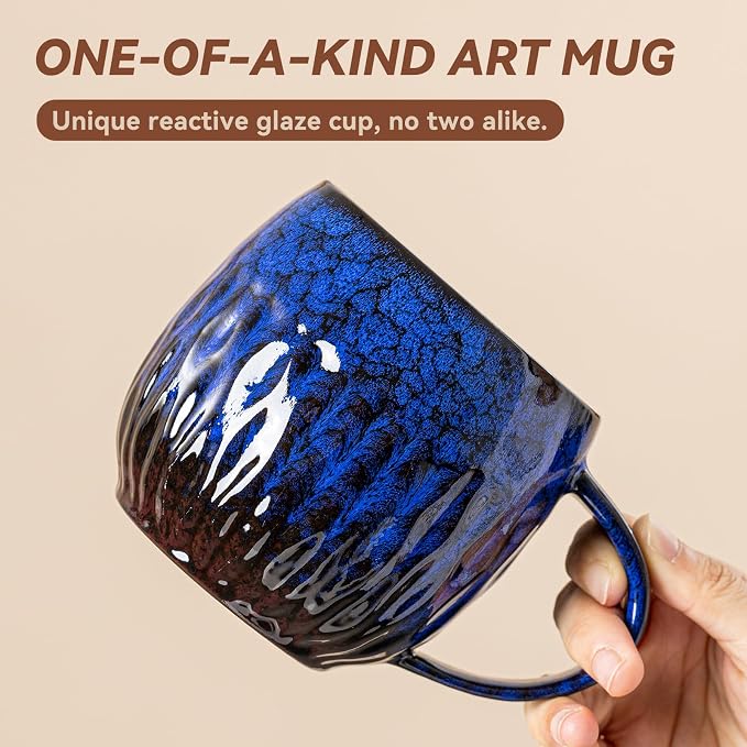 Ocean Surge Ceramic Coffee Mug - 21 oz Unique Reactive Glaze Coffee Cup with Large Handle, Aesthetic Cute Mug for Men Women Office Gift Set - Image 3