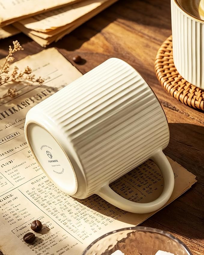 famiware Coffee Mug Set for 6, Star 12 oz Catering Mugs Cup Set with Handle for Coffee, Tea, Cocoa, Milk - Ceramic Stoneware Drinkware Set, Vanilla White - Image 8