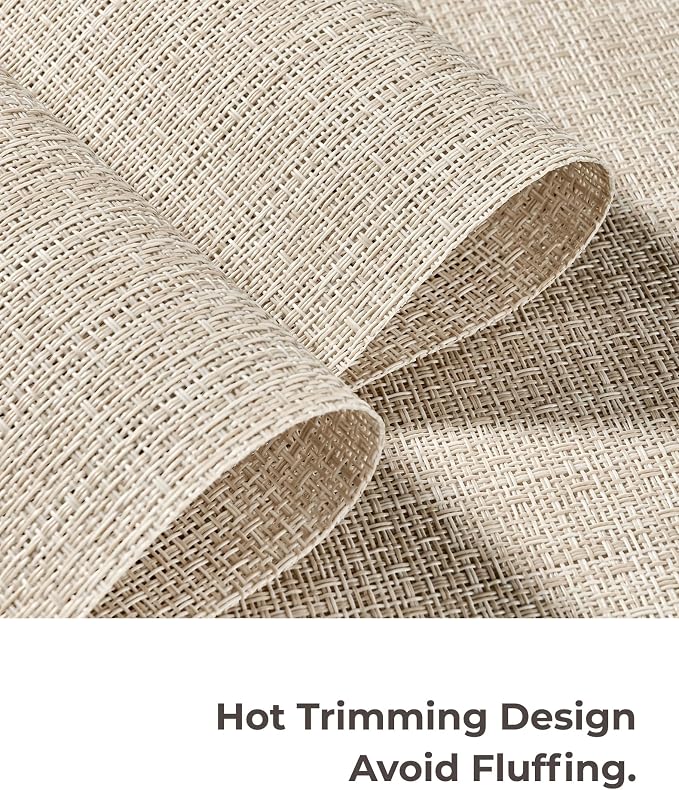 Leetaltree Beige Placemats Set of 6 - Heat-Resistant, Non-Slip Table Mats, Washable Woven Vinyl for Indoor & Outdoor Dining - Image 7
