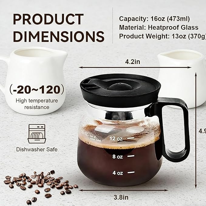 16 Oz Glass Coffee Mug in Coffee Pot Shape, Heatproof Large Capacity Cup,Mini Mocha Coffe Pot Coffe Mugs, Coffee Mug Looks like a Coffee Pot, CoffeePot Mugs, For Hot Teas, Hot Chocolate (1PCS) - Image 4