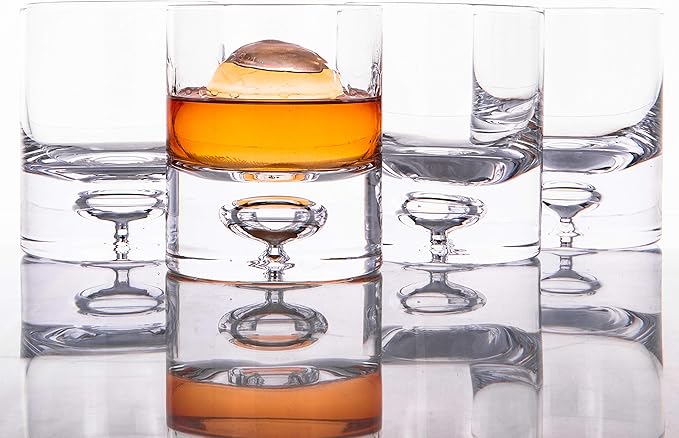 LEMONSODA Crystal Bubble Base Whiskey Glass Tumbler - Set of 12 - Thick Weighted Bottom - Unique Design - Great for Scotch Whiskey, Old Fashion, Manhattan, Bourbon & Cocktails (2042)