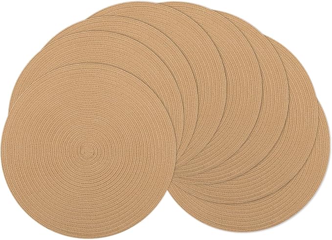 SHACOS Round Placemats Set of 8 Washable 15 inch Round Placemat Cotton Polyester Woven Braided Table Place Mats for Dining Table Decor, Camel by SHACOS