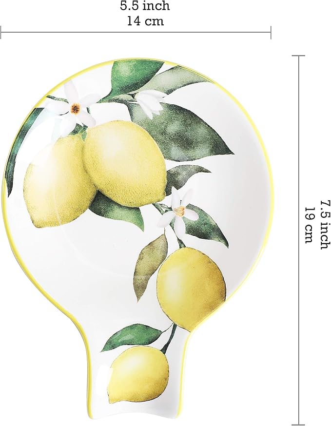Bico Lemon Dreams Spoon Rest for Stove Top, Ceramic Spoon Holder for Kitchen Counter, Easy to Clean Coffee Spoon Rest Dishwasher Safe, Kitchen Cooking Utensil Rest for Ladles Spatula - Image 2
