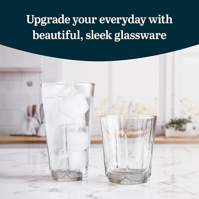 Libbey Monterrey Everyday Drinking Glasses Set of 8, Geometric Shape DOF and Glass Tumbler Set, All Purpose Kitchen Glassware Set for Water Cocktails - Image 2