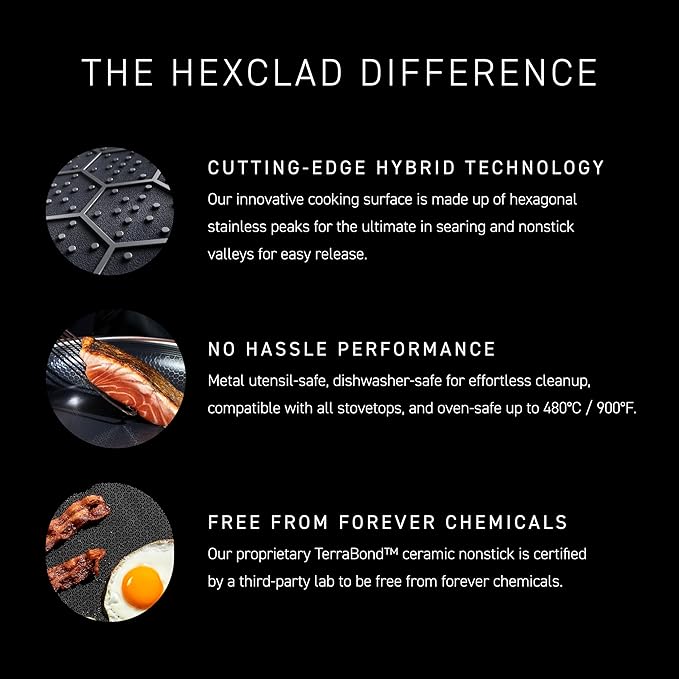 HexClad Hybrid Nonstick 13-Inch Griddle Pan, Stay-Cool Handle, Dishwasher-Friendly, Oven-Safe Up to 900°F, Induction Ready, Compatible with All Cooktops
