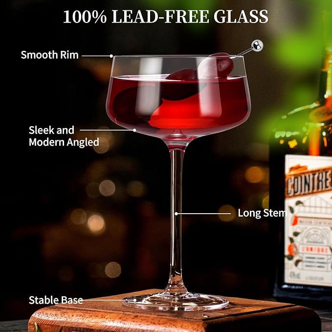 KMIGRUAN Martini Glasses Set of 6, 9oz Coupe Glasses, Hand Blown Crystal Cocktail Glasses for Espresso Martini, Manhattan,Home Bar,Gift Set - Image 6