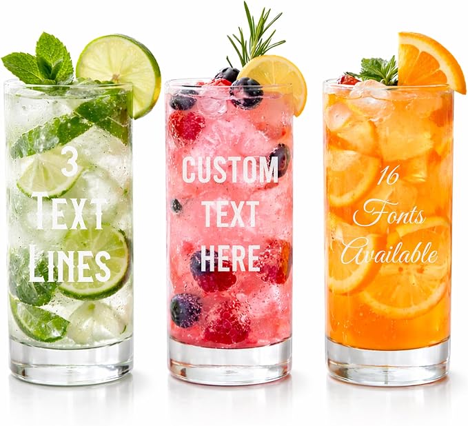 Personalized Highball Glass, Custom Engraved Text & Name Tall Cocktail Cup | 14oz Collins Glass & Bar Glassware for Birthday & Housewarming, Dishwasher Safe Drinking Glass for Mojito, Mixed Drinks by YayPersonalizedGifts