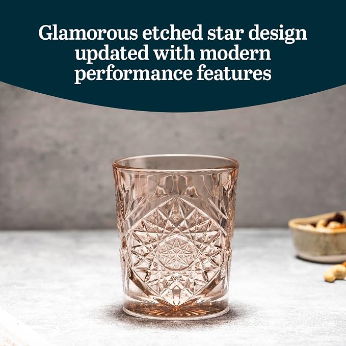 Libbey Hobstar Double Old Fashioned Glasses,Rose Colored Cut Glass Drinking Glasses Set of 4, Durable, Vintage Whiskey Glasses for Cocktail, Drinks - Image 4