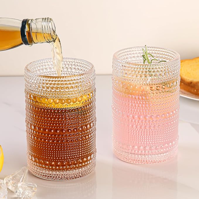 Amyoole Hobnail Drinking Glasses Set of 6,15oz Bar Tumbler Glassware | Clear, Vintage Glassware Embossed Water Tumbler, Cocktail Glass and Kitchen Glass Cups, For Beer, Whiskey, Juice, Milk - Image 4