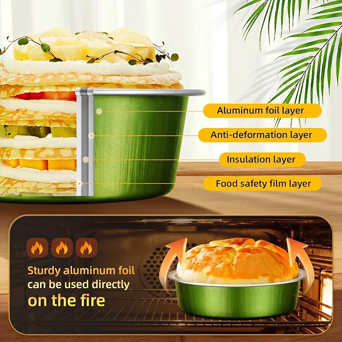 Beasea Mini Pie Pans with Lids, 120 Pack 7.3oz Avocado Green Disposable Aluminum Foil Pie Tart Baking Cups Tins, 4 Inch Mini Cake Pans Individual Dessert Containers Oven Dishes for Tart Cheesecake - Image 3