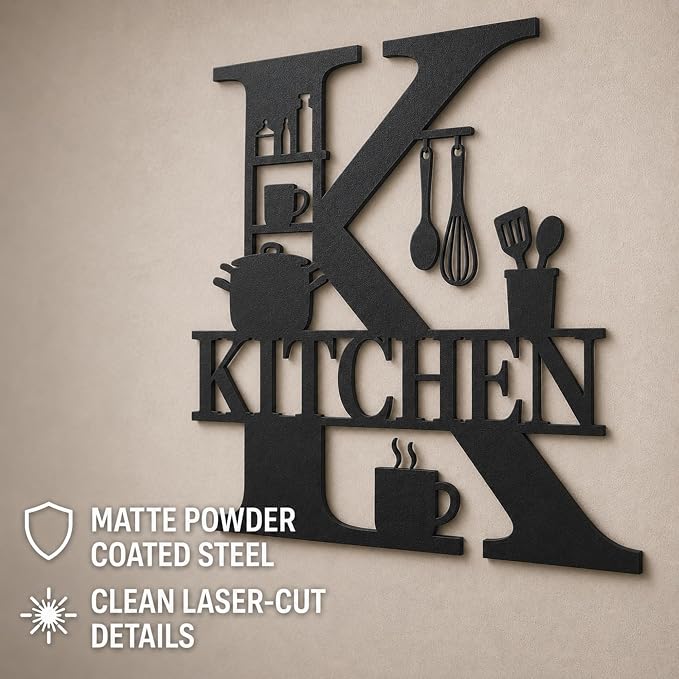 Kitchen Metal Wall Decor, Farmhouse Kitchen Sign, 14 Inch | 14-inch matte black metal kitchen sign with pre-drilled holes for farmhouse, modern, rustic, or industrial wall decor. - Image 9