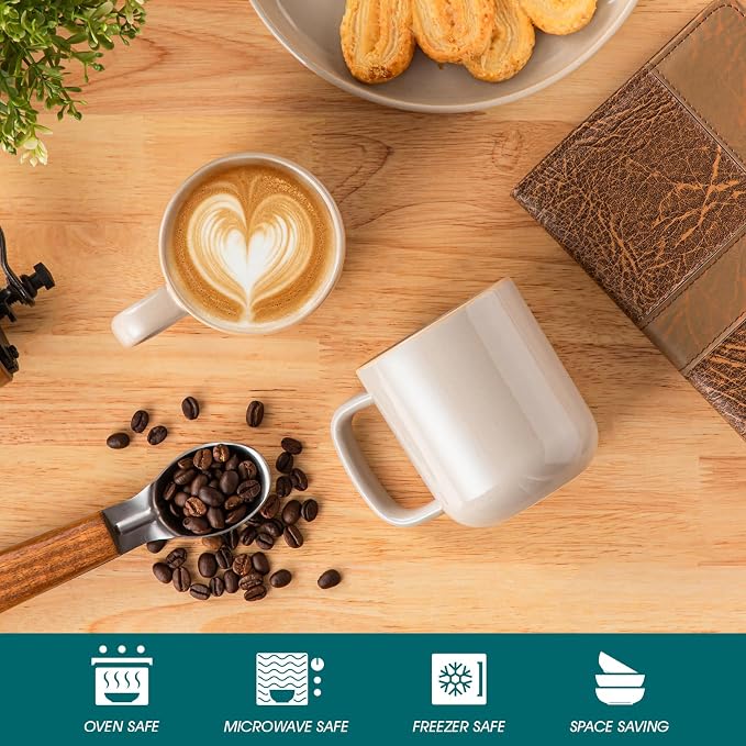 vancasso Coffee Mugs Set of 6, 12 Oz Ceramic Coffee Cups with Handle, Ceramic Unique Glaze Coffee Cup for Cappuccino, Latte, Tea, Cocoa, Dishwasher & Microwave Safe Gift Sets, Gray, Series PLAYA - Image 4