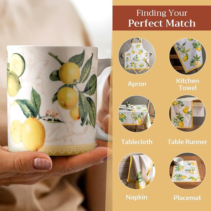Maison d' Hermine Coffee Mug with Handles Tea Cups (15 Ounce, Pack of 1) | Fine Bone China Coffee Mugs for Hot Beverages Cappuccino Latte Home Restaurant Hotel Spring Summer -Limoncello - Verna - Image 6