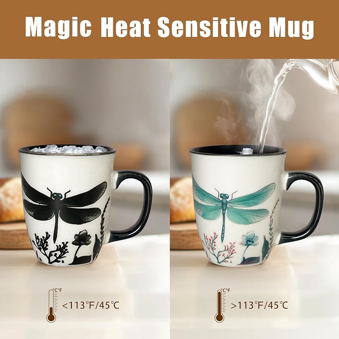 16 oz Dragonfly Mug - Color Changing Ceramic Coffee Cup - Ideal Gift for Women Dragonfly Gifts for Women - Image 4