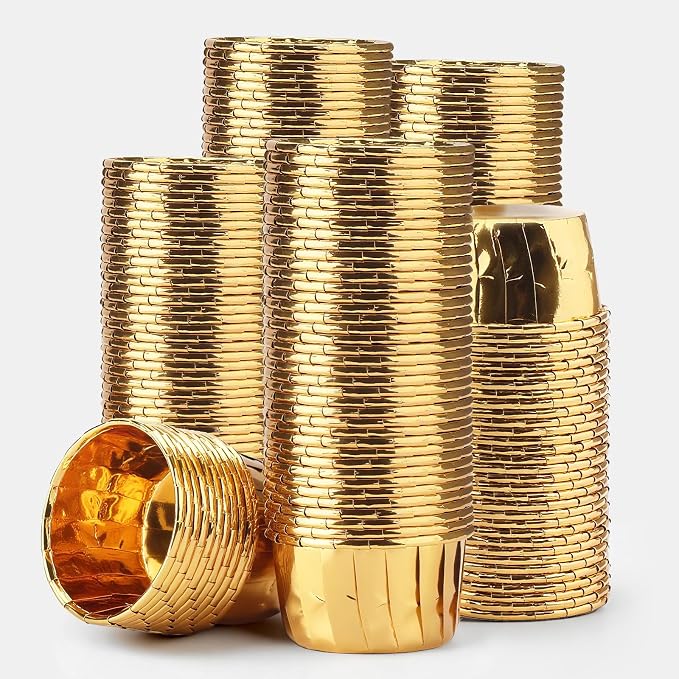 EUSOAR Gold Cupcake Liners, 200pcs 3.5oz Disposable Muffin Foil Cupcake Ramekins, Aluminum Wrappers Paper Cake Containers Mini Cheesecakes Cups Dessert Holders for Birthday Wedding Party Festival by EUSOAR