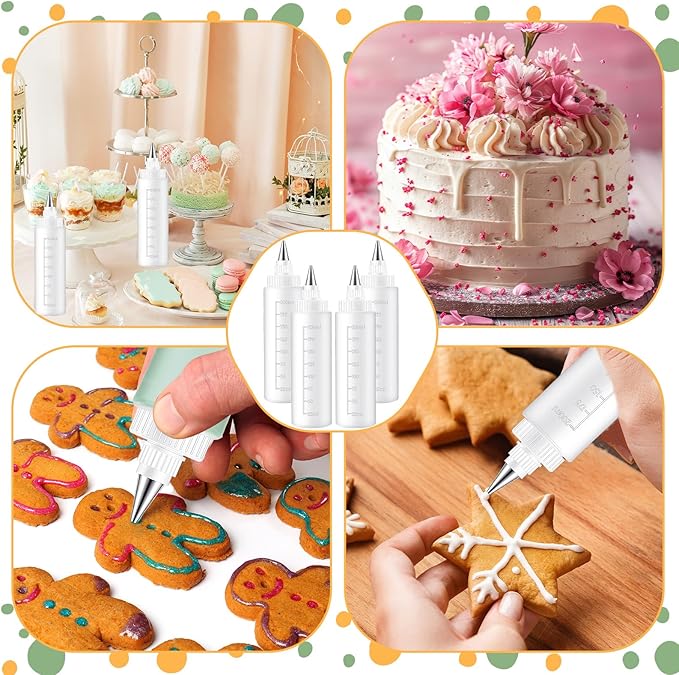 4 Pcs Plastic Squeeze Bottles for Cookie Icing Bottle Decorating Supplies Squeezing Applicator Writer for Food Coloring Frosting Pancake Arts(8 oz)