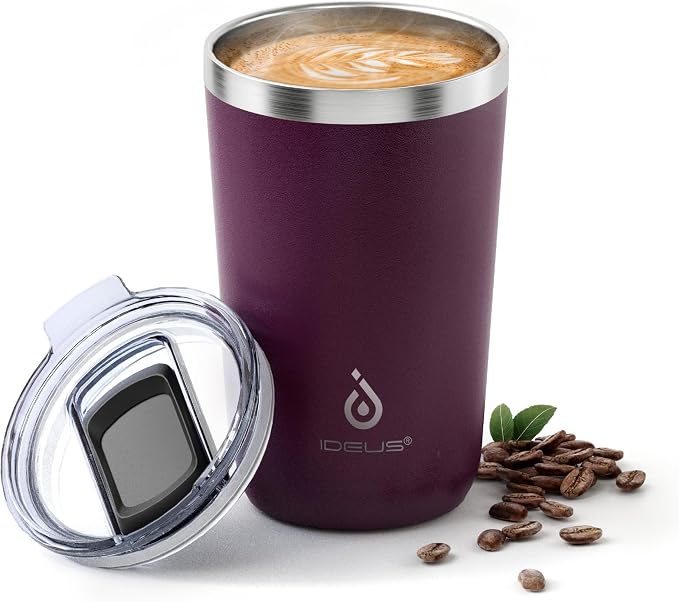 Ideus 20 oz Tumbler, Travel Coffee Mug with Splash Proof Sliding Lid, Double Wall Stainless Steel Vacuum Insulated Coffee Mug for Home and Office, Keep Beverages Hot or Cold, Red Violet by IDEUS
