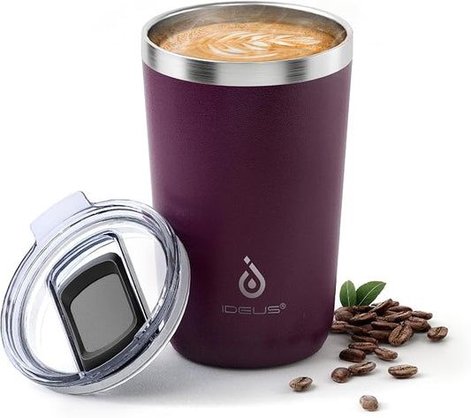 Ideus 20 oz Tumbler, Travel Coffee Mug with Splash Proof Sliding Lid, Double Wall Stainless Steel Vacuum Insulated Coffee Mug for Home and Office, Keep Beverages Hot or Cold, Red Violet by IDEUS