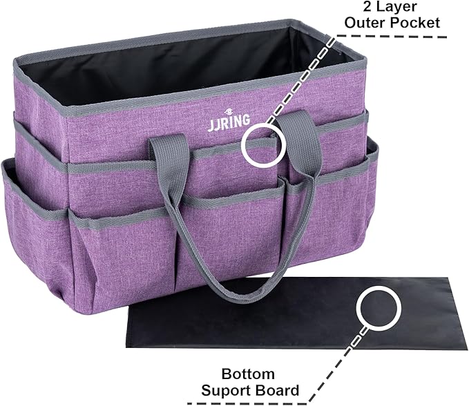 JJRING Craft Tote Bag Organizer for Art Storage, Art Tote Organization with Multiple Pockets, Art Sewing Supply Bag for Scrapbooking, Medical, and Office Supplies Storage (Purple)