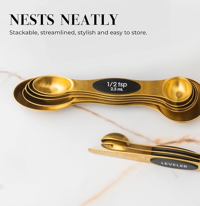 Styled Settings Magnetic Measuring Spoons Set, Gold | Stainless Steel Gold Measuring Spoons for Cooking and Baking - Cute and Durable Gold Kitchen Accessories - Great for Gifting - Image 9