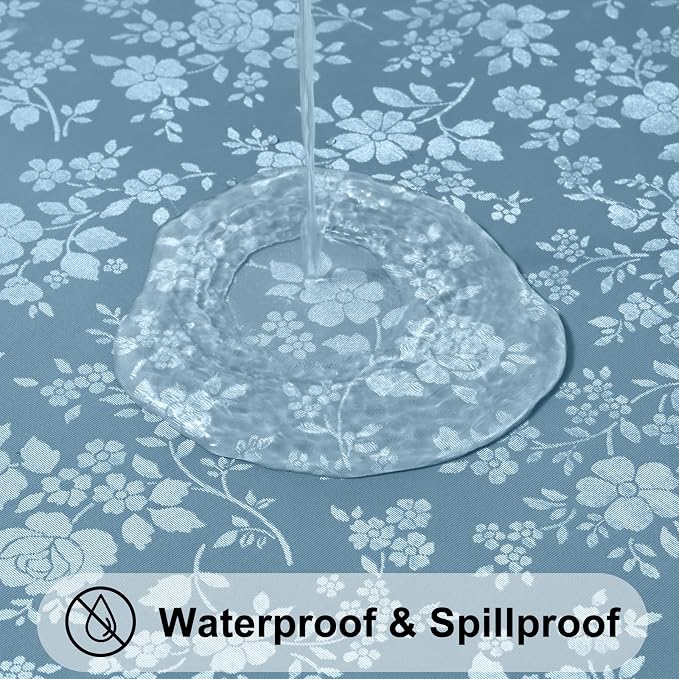 Smiry Round Waterproof Heavy Duty Vinyl Tablecloths, 60 x 60 Inch | Wipeable Washable Floral Embossed Table Cover for Kitchen and Dining Room, Indoor & Outdoor Use, Stone Blue - Image 2