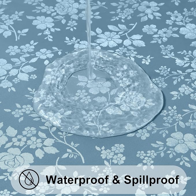 Smiry Rectangle Waterproof Heavy Duty Vinyl Tablecloths, 52 x 70 Inch | Wipeable Washable Floral Embossed Table Cover for Kitchen and Dining Room, Indoor & Outdoor Use, Stone Blue - Image 2