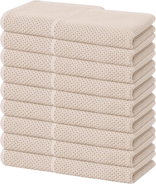 Homaxy 100% Cotton Waffle Weave Kitchen Dish Towels 18-Pack, Beige | 13 x 28 Inches, Ultra Soft Absorbent Dish Towels, Quick Drying Cleaning Towels by Homaxy