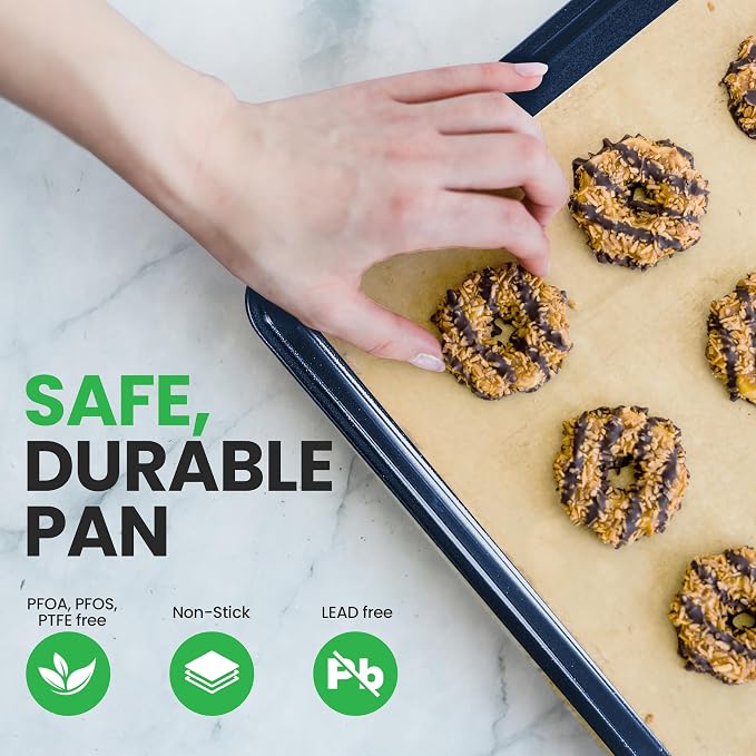 NutriChef Non-Stick XL Cookie Sheet Set, 6-Pack Premium Extra Large Carbon Steel Baking Trays for Cookies, Jelly Rolls, Pastries and More - Blue Diamond, 22" x 16" - Image 4