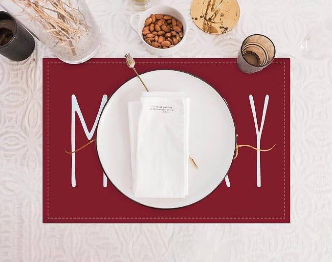 ONWAY Merry Christmas Gold Placemats 12x18 Inch Set of 4 Xmas Winter Holiday Place Mats for Home Party Kitchen Dining Table Decorations - Image 2