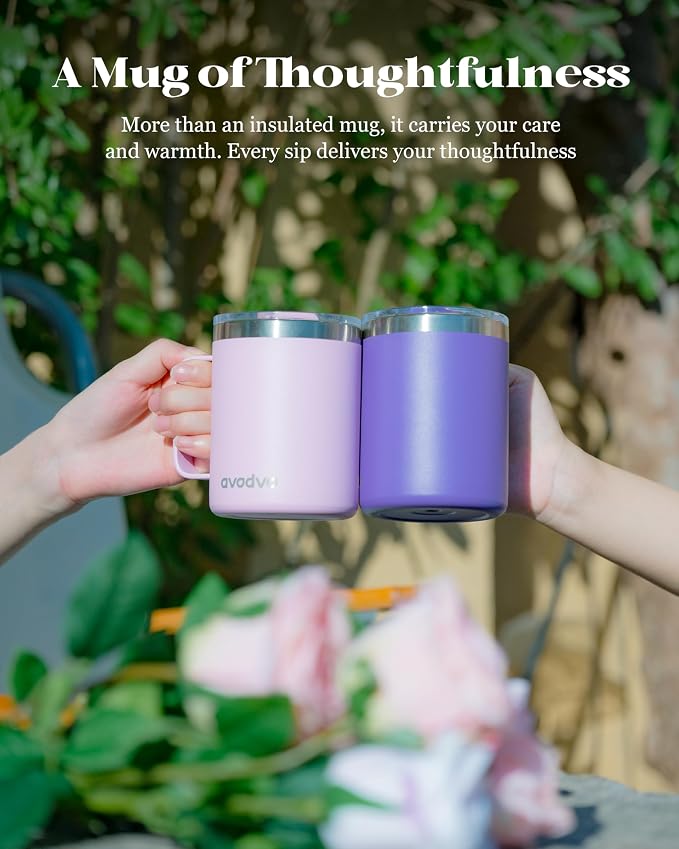12oz Insulated Coffee Mug with Lid – Includes Two Lids, Stainless Steel Coffee Travel Mug with Handle, Double Wall Vacuum Insulated Camping Mug for Home, Office & Outdoor, Dark Purple - Image 8